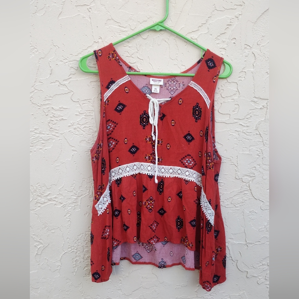 NWOT boho tie front  orange azetc crochet top